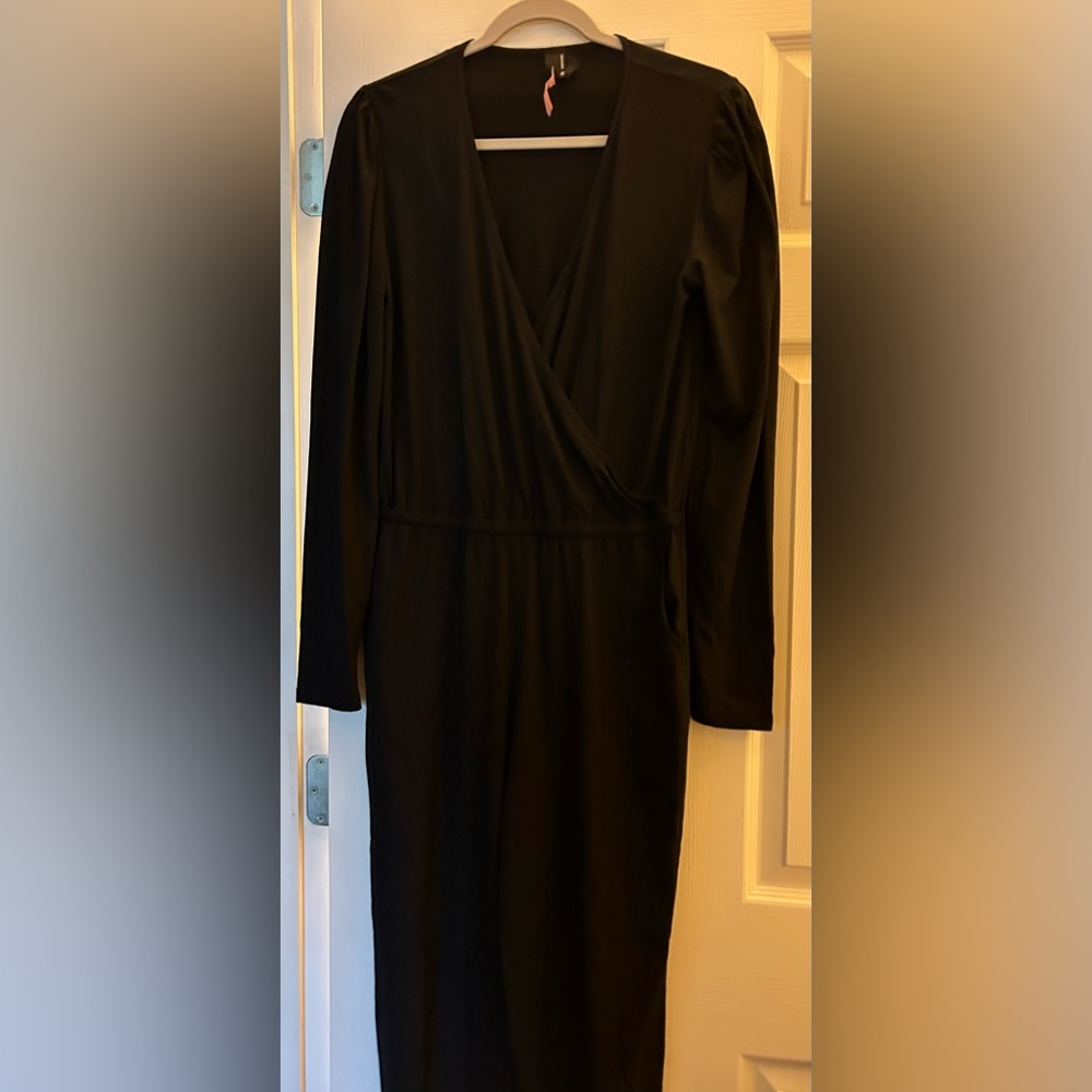 BOBI Revolve Women’s Black Drape Front Size Med Modal Surplice Jumpsuit - Picture 9 of 11